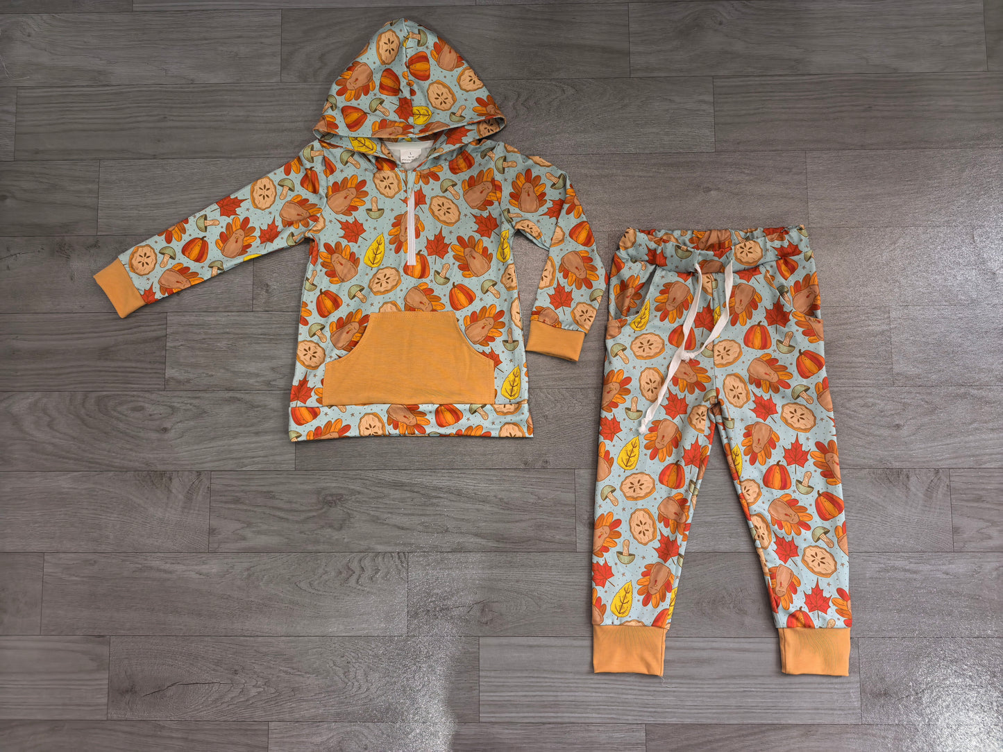 (Sample) No moq milk silk BLP1505 Baby Boys Pumpkins Turkey Zip Pickets Hoodie Joggers Thanksgivings Clothes Set