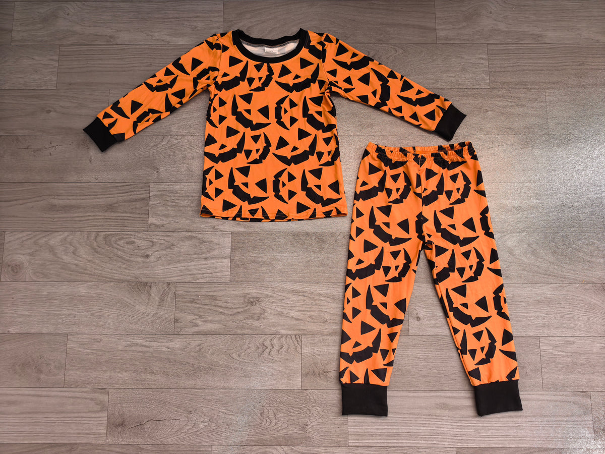 (Sample) No moq milk silk BLP1549 Baby Boys Ghost Pumpkins Print Long Sleeve Top Pant Halloween Pajamas Set