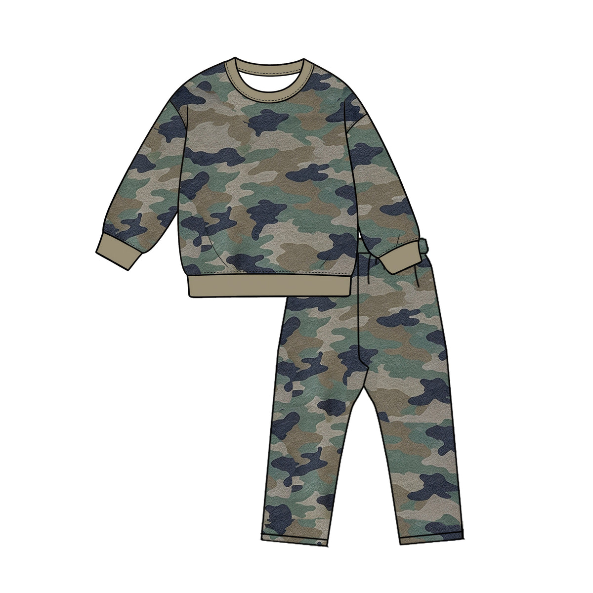 (Preorder new) No moq BLP1643 Baby Boys Camo Print Long Sleeve Top Jogger Pants Outfit Set