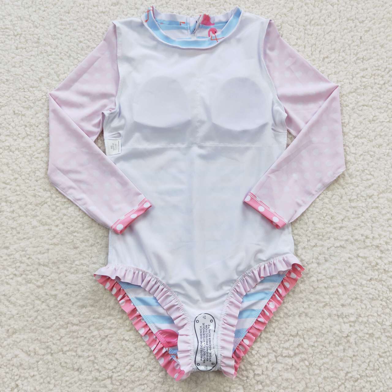S0140 Flamingo Pink Long Sleeve One-Piece Swimsuit
