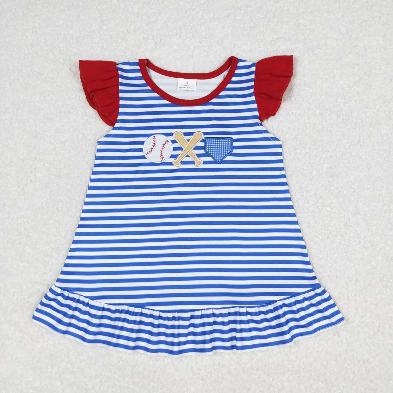RTS NO MOQ(In Stock) GT0560 embroidery baby girls clothes baseball stripes summer tshirt