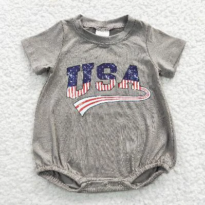 RTS Baby Kids USA 4th of July Grey Sibling Rompers Shorts Sets