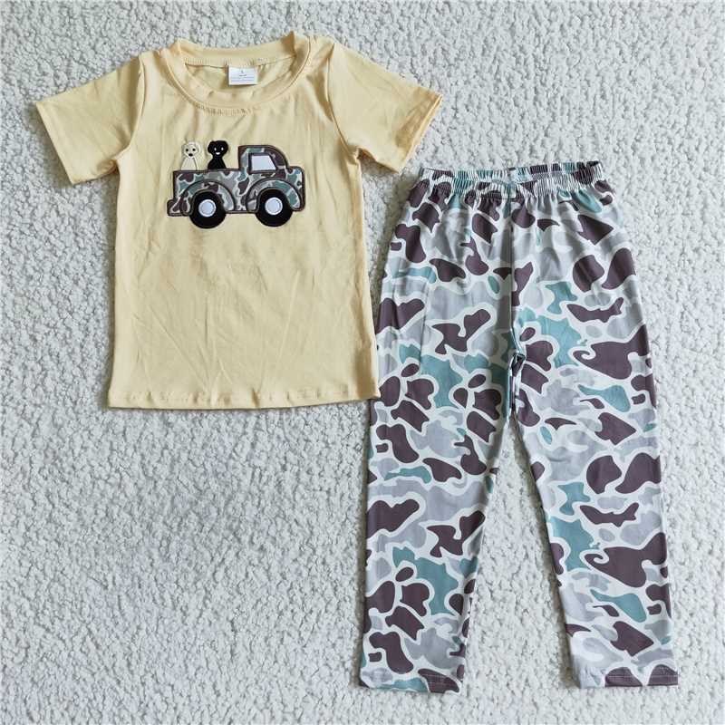RTS NO MOQ(In Stock) BSPO0014 baby boy clothes embroidered camouflage short sleeve trousers suit