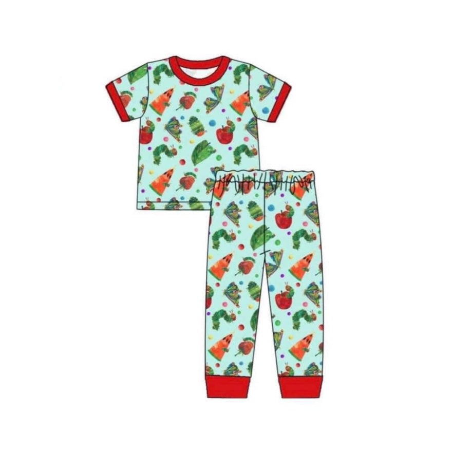 BSPO0357 pre-order 3-6M to 7-8T baby boy clothes caterpillars boy fall spring pajamas outfit