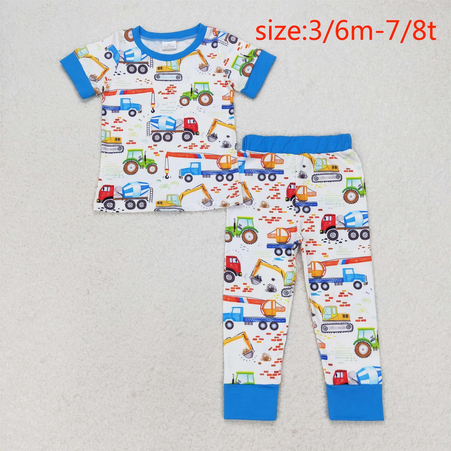 RTS NO MOQ(In Stock) BSPO0385 Engineering blue and white short-sleeved long pants pajama set