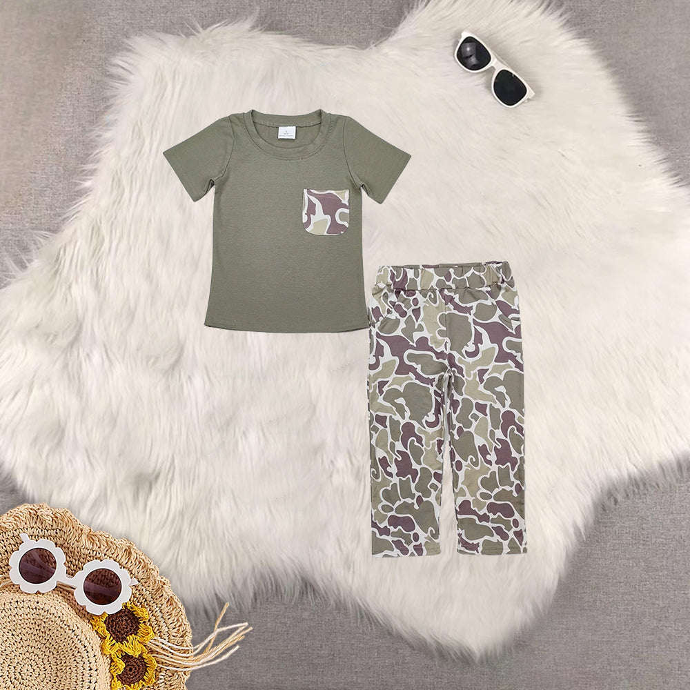 RTS NO MOQ Sibling Baby boy clothes camouflage Short Sleeve pants Suit