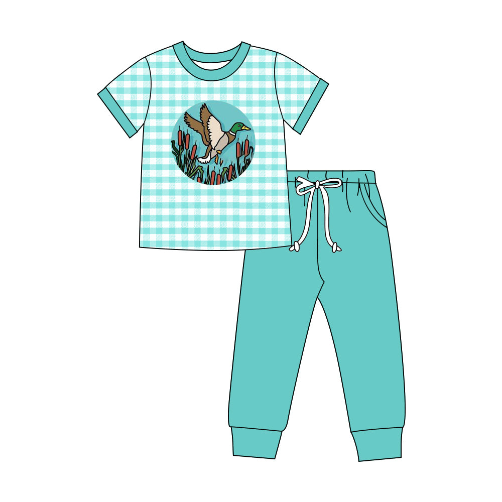 (Preorder new) No moq milk silk Baby Boys Brown Plaid Duck Tops Pocket Hunting Sets