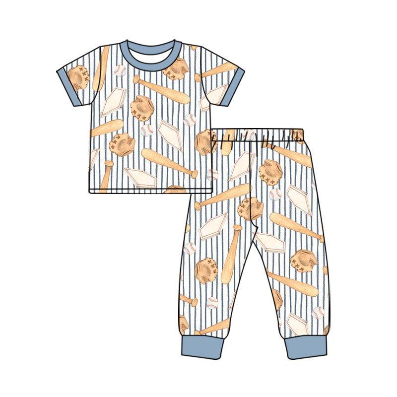 (Preorder new) No moq Baby Boys Baseball Print Short Sleeve Top And Jogger Pants Sets