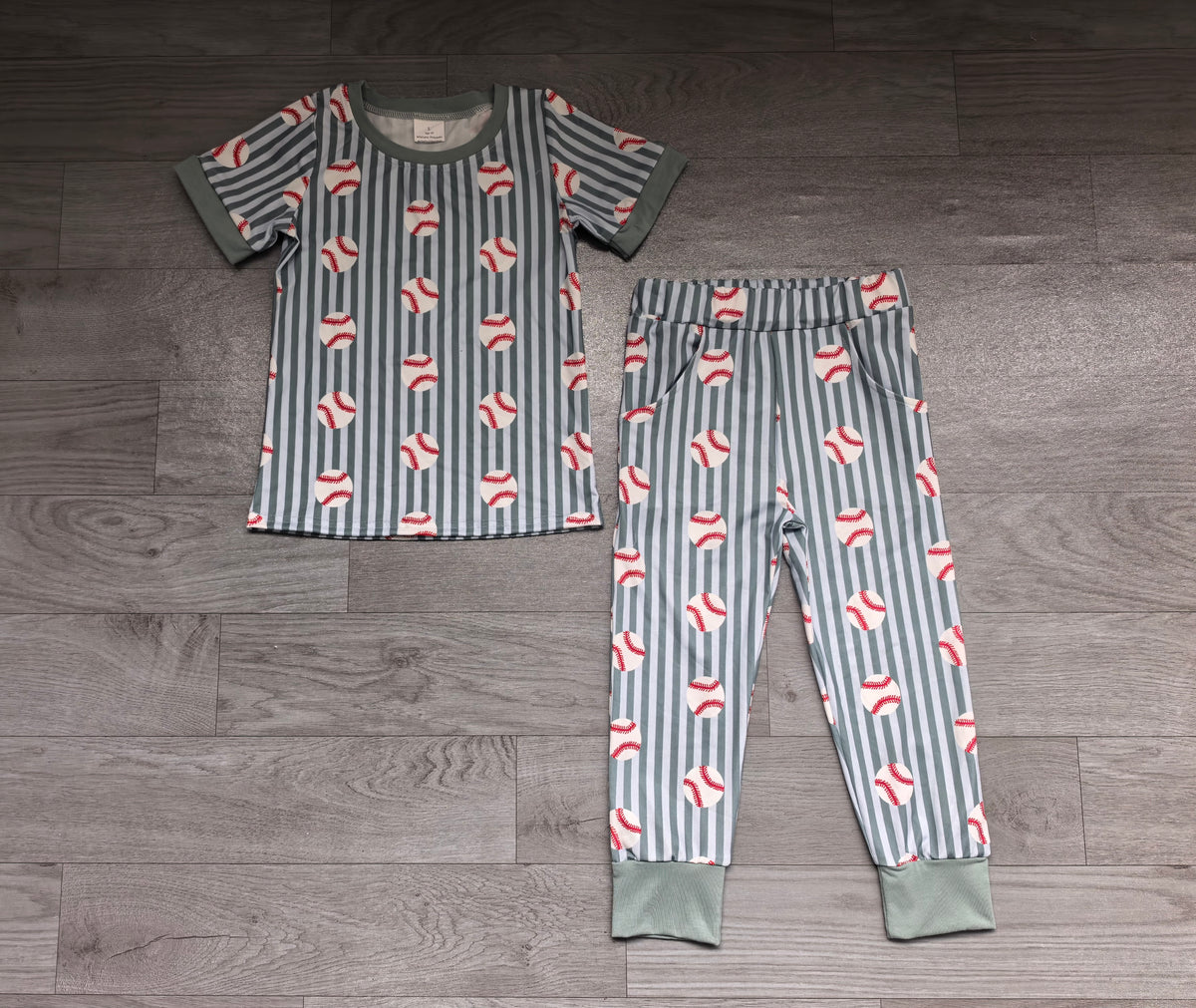 (Sample) No moq milk silk BSPO0736 Baby Boys Baseball Team Blue Stripe Pajama Top And Bottom Sets