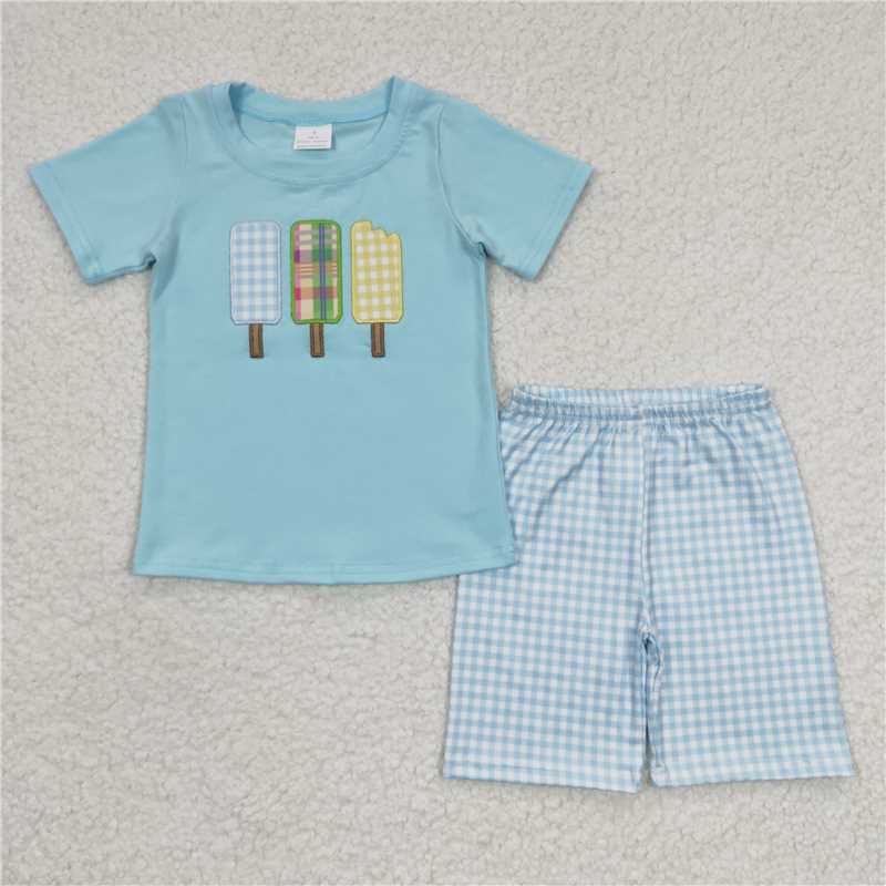 RTS Boys and girls Embroidered ice cream Short Sleeve Shorts sets