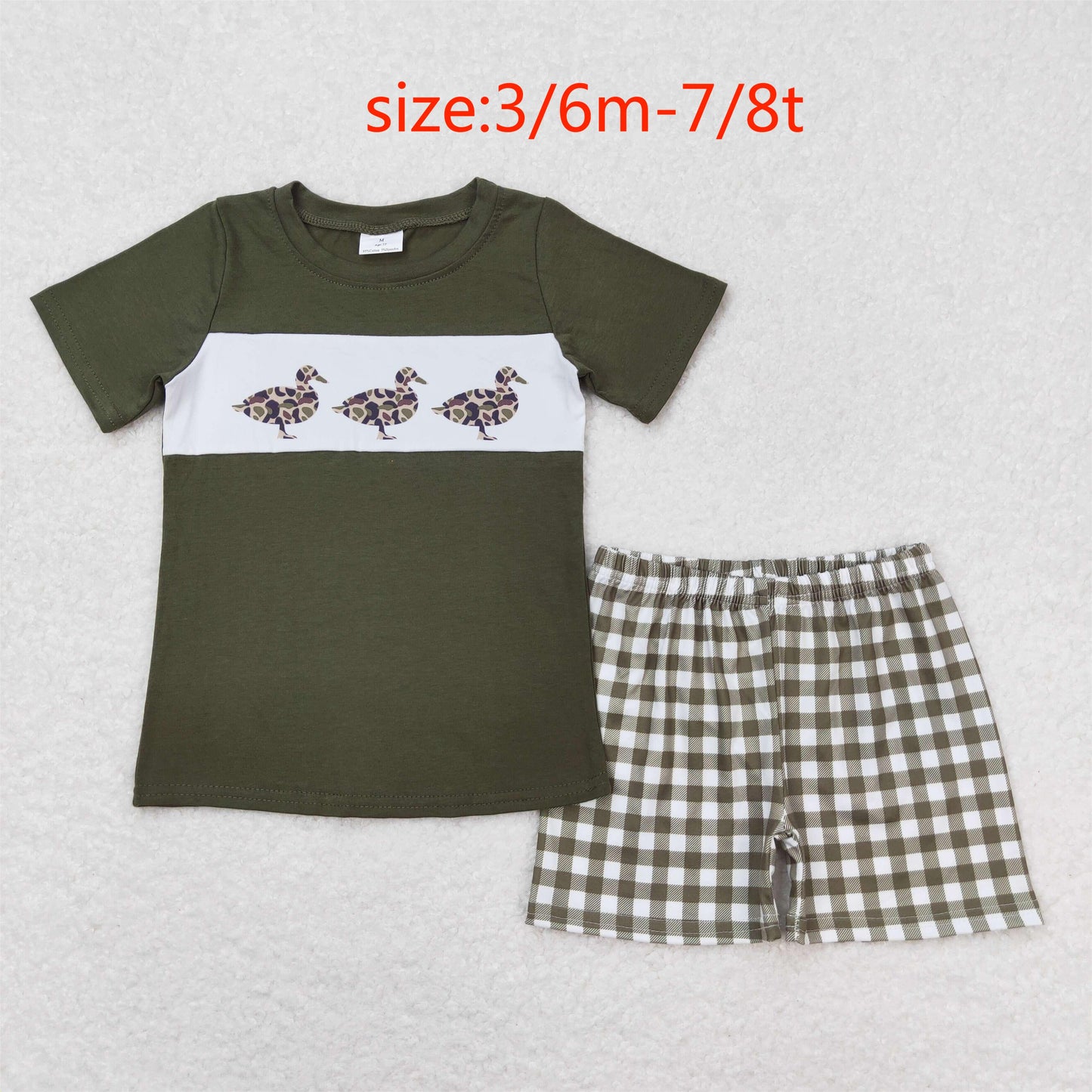 RTS NO MOQ(In Stock) Three Ducks military green short-sleeved plaid shorts suit