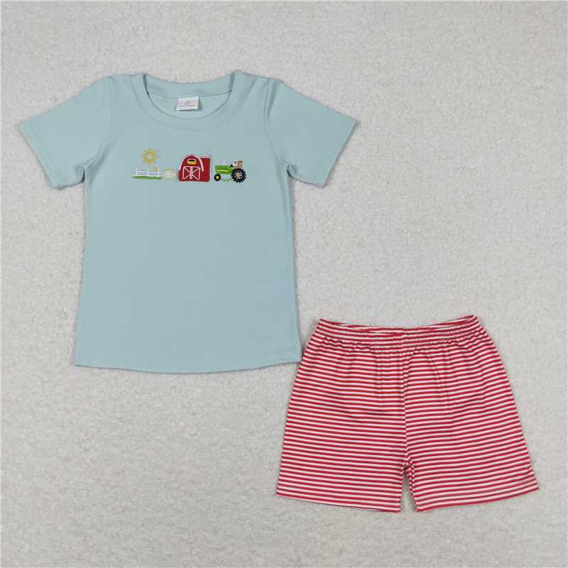 RTS Boys and girls embroidery farm Short Sleeve Shorts sets