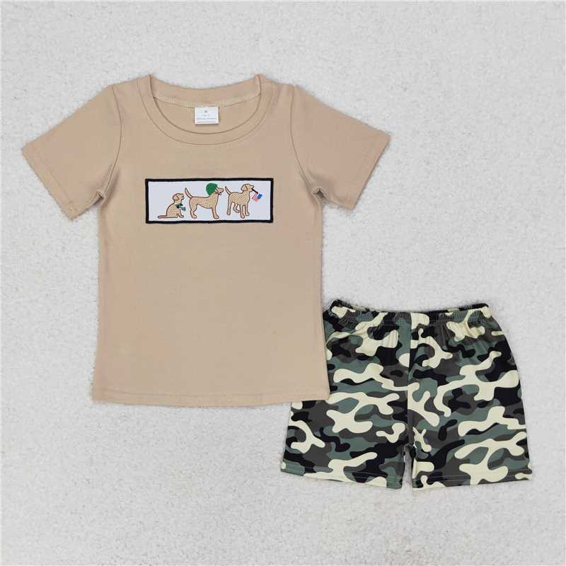 RTS NO MOQ(In Stock) BSSO0720 Boys Embroidered Camouflage Short Sleeve Shorts Set
