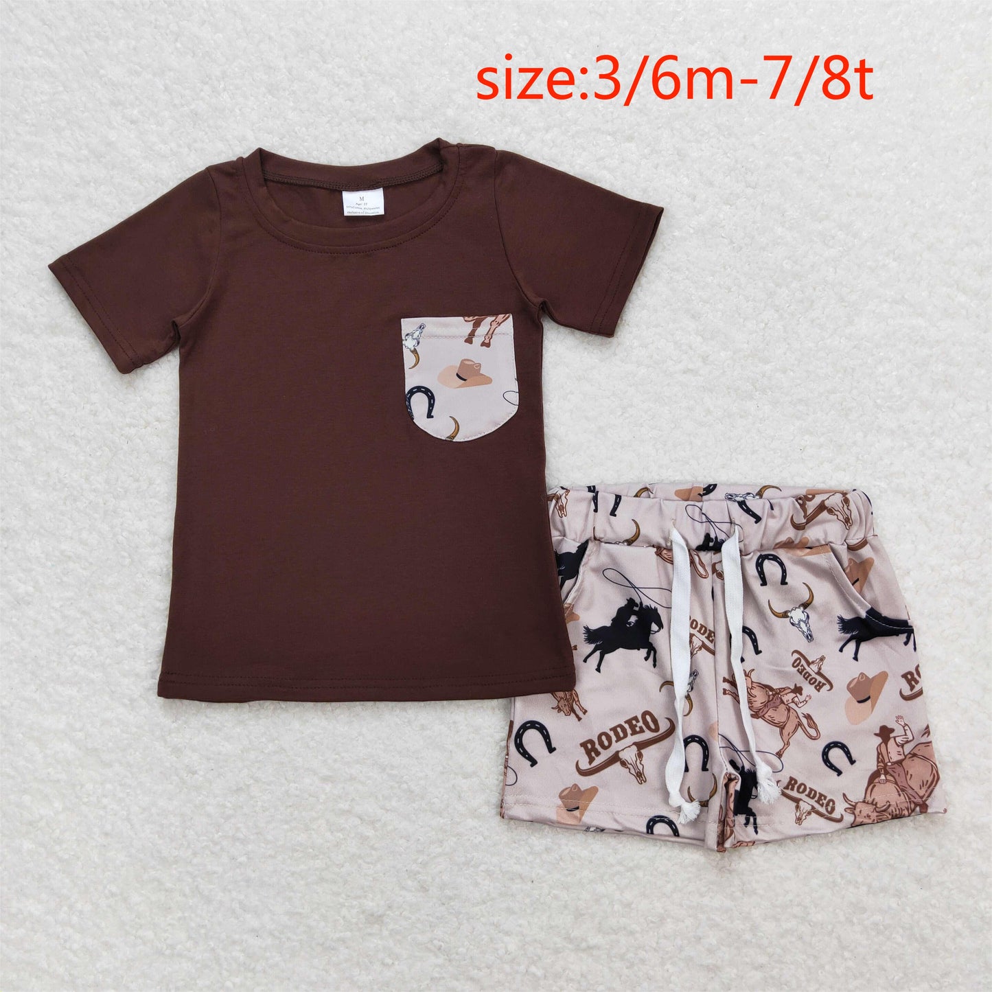 RTS NO MOQ(In Stock) rodeo riding pocket brown short sleeve shorts suit
