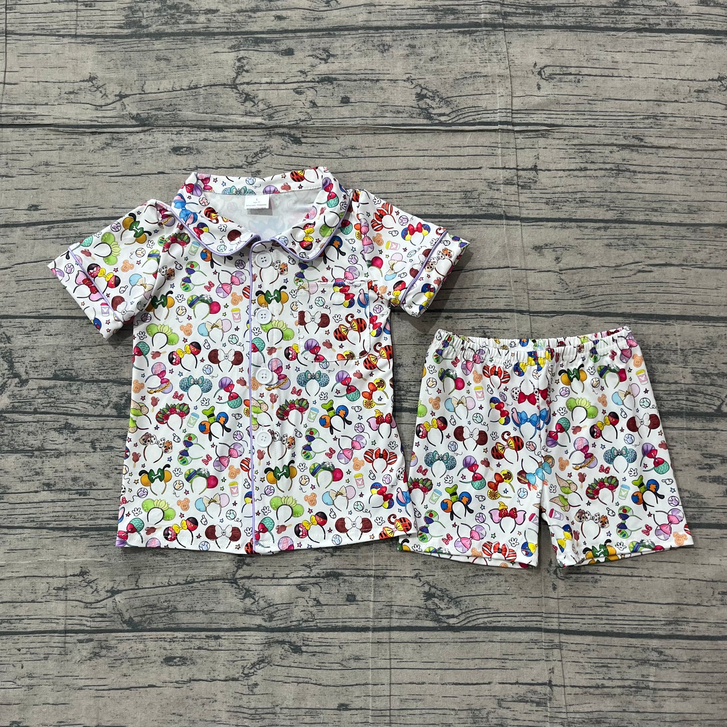 (Sample) No moq BSSO0816 Baby Girls Casual Purple Sleepwear Shirt Shorts Loungewear Set