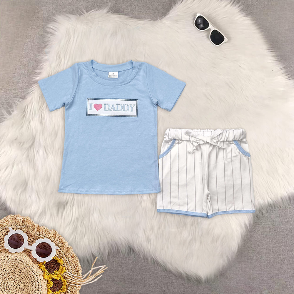 RTS NO MOQ baby boys Clothes embroidery short sleeve shorts Sets