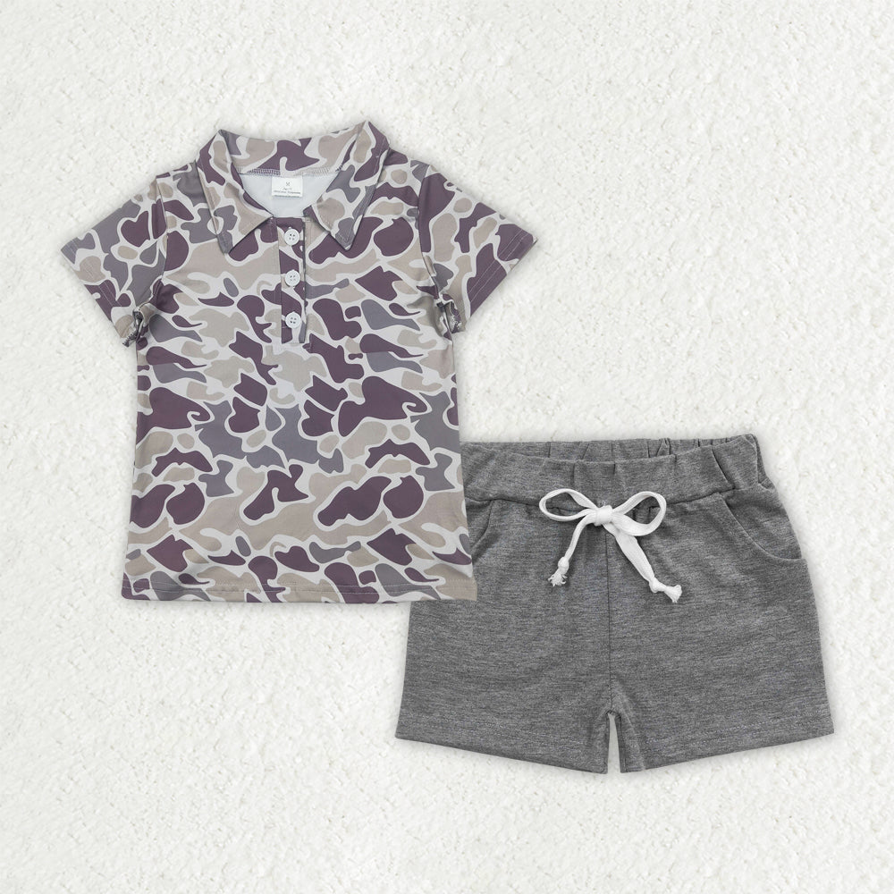 RTS NO MOQ BSSO1490 baby boy clothes camouflage short sleeve top shorts sets