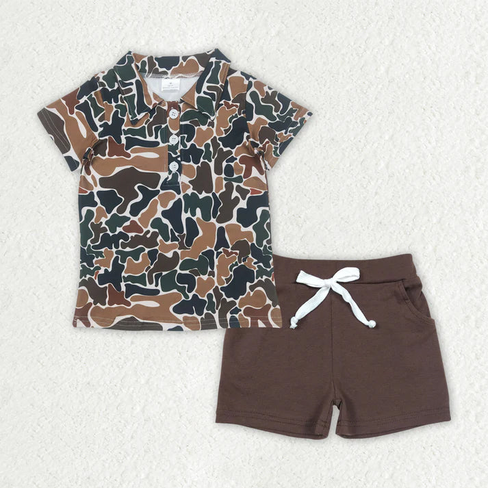 RTS NO MOQ Sibling baby boys Clothes camouflage short sleeve shorts Sets
