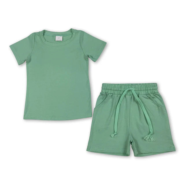 RTS NO MOQ Sibling cotton Baby Boys Short Sleeve Shirt Top Pockets Shorts Clothing Set