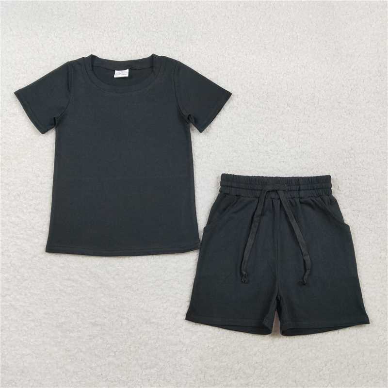 RTS NO MOQ Sibling Baby Boys solid Short Sleeve Shirts Top Pockets Shorts Pajamas Clothes Sets
