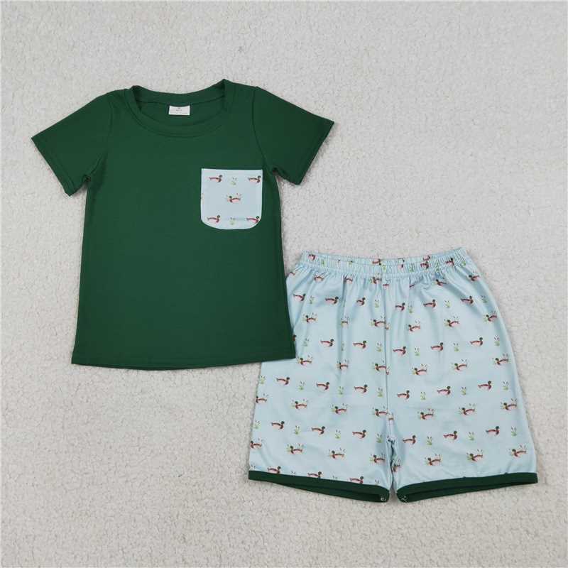 RTS NO MOQ Sibling Baby Boys Short Sleeve Shirt Top with Pockets And Shorts Clothing Set