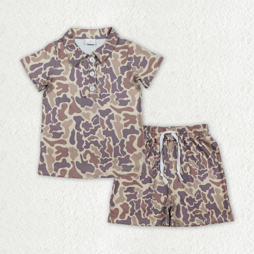RTS NO MOQ BT1701+SS0762 Baby Boys Camouflage Polo Top with Buttons And Pockets Shorts Clothing Set