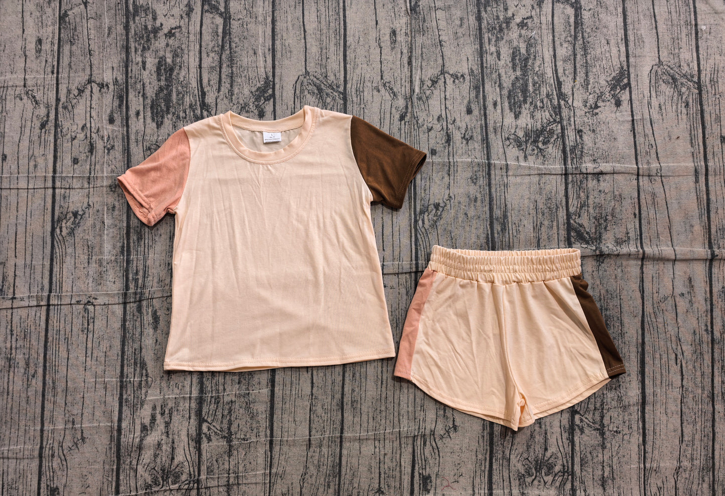 (Sample) No moq BSSO2012 Baby Boys Khaki Patchwork Short Sleeve Shirt Top Elastic Waist Shorts Two Piece Casual Summer Clothes Set