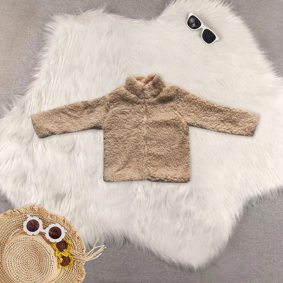 RTS NO MOQ Sibling Baby Boys Fall Plush Camouflage Zip-Up Pullover T-Shirts