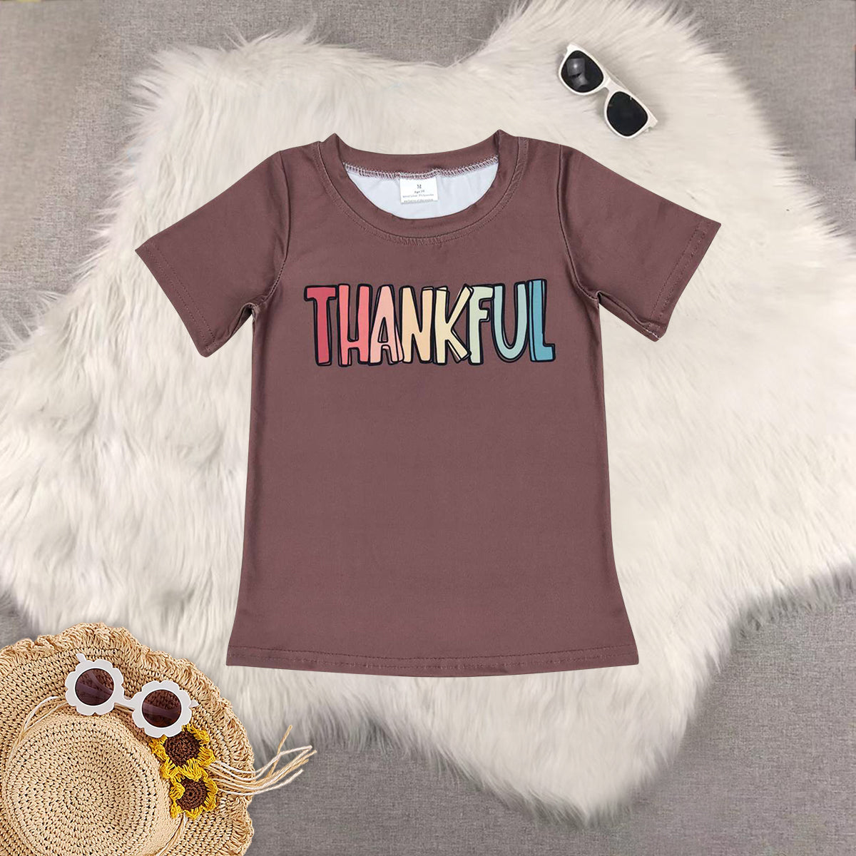 RTS NO MOQ Sibling Baby boys girl clothes thankful short-sleeved tops