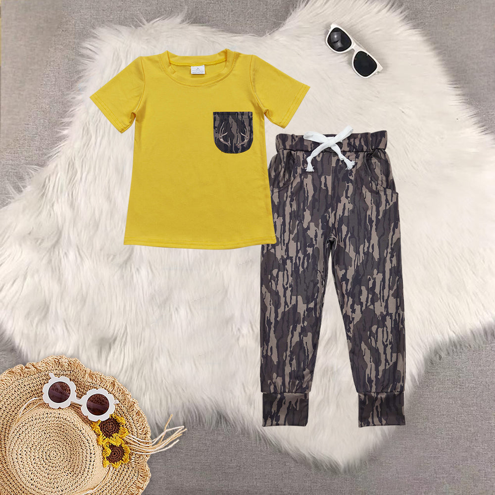 RTS NO MOQ Sibling baby boy clothes camouflage short sleeve pants Sets
