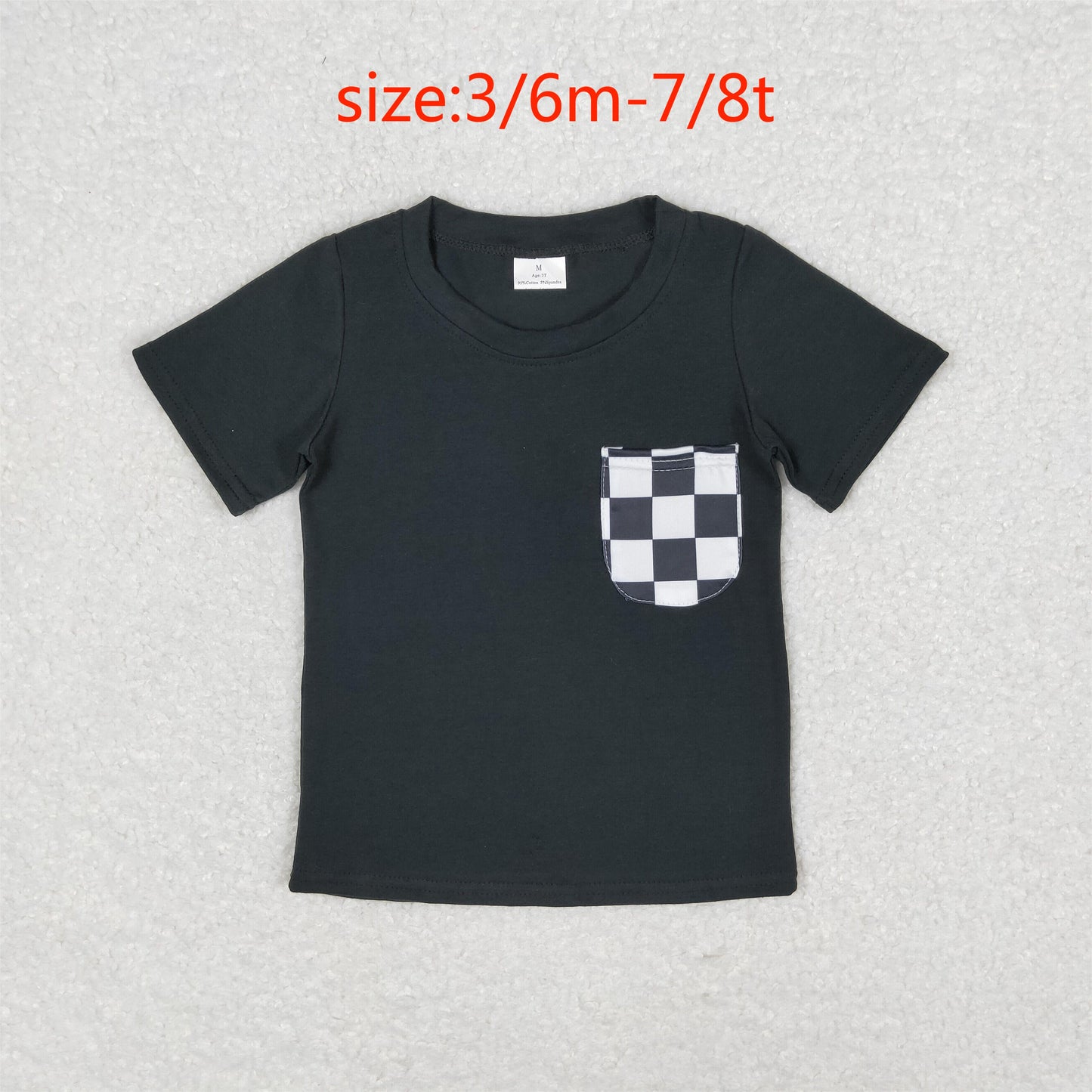 RTS NO MOQ(In Stock) BT0660 Black and white plaid pocket short-sleeved top