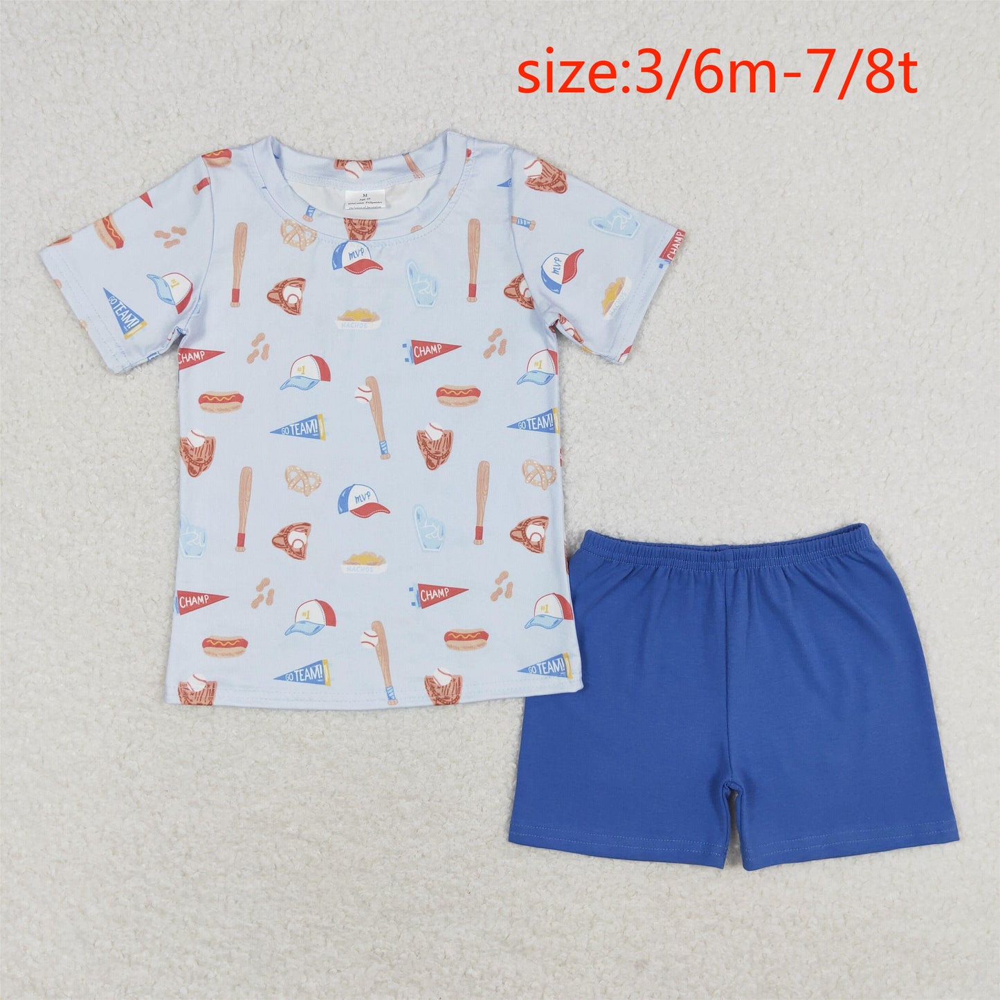 rts no moq BT0665+SS0276 Baseball Hat Pocket Short Sleeve Top blue shorts sets
