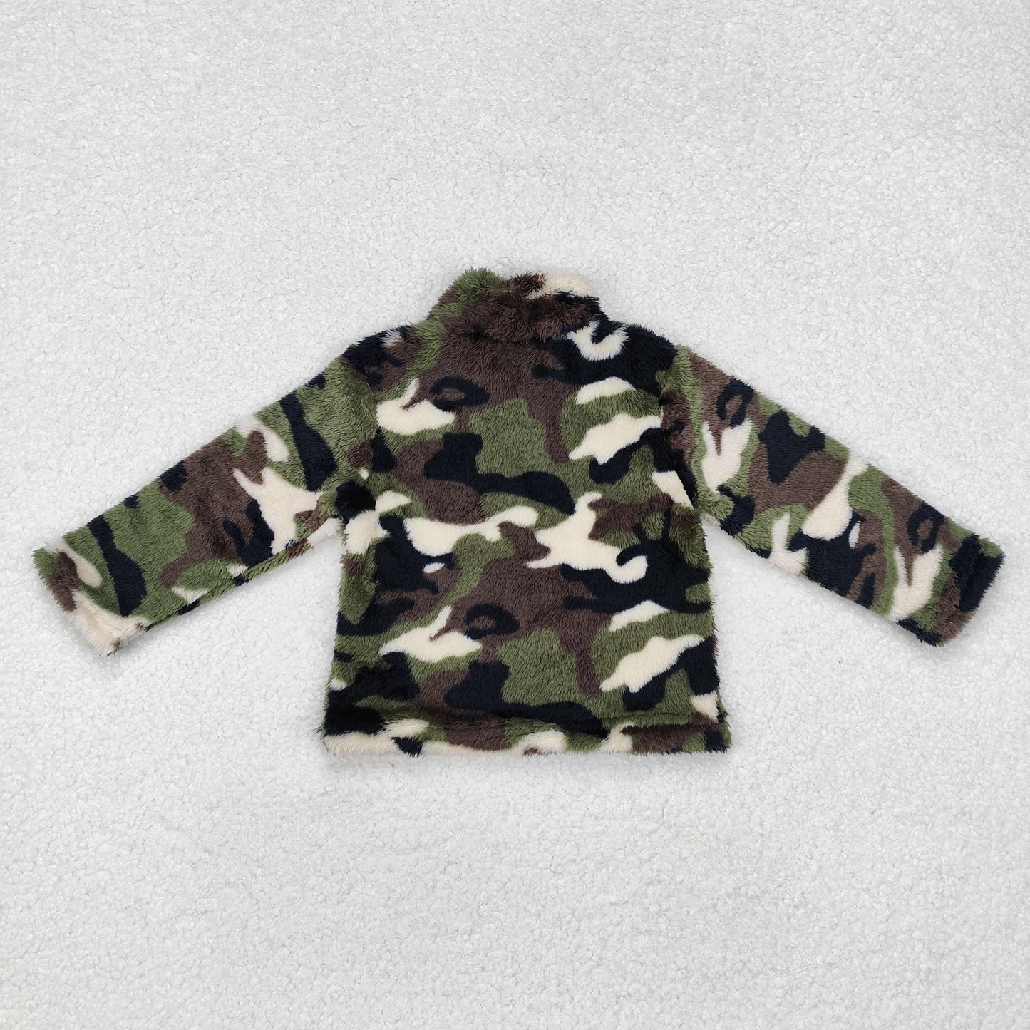 RTS NO MOQ(In Stock) Camouflage beige green zipper plush jacket long-sleeved top