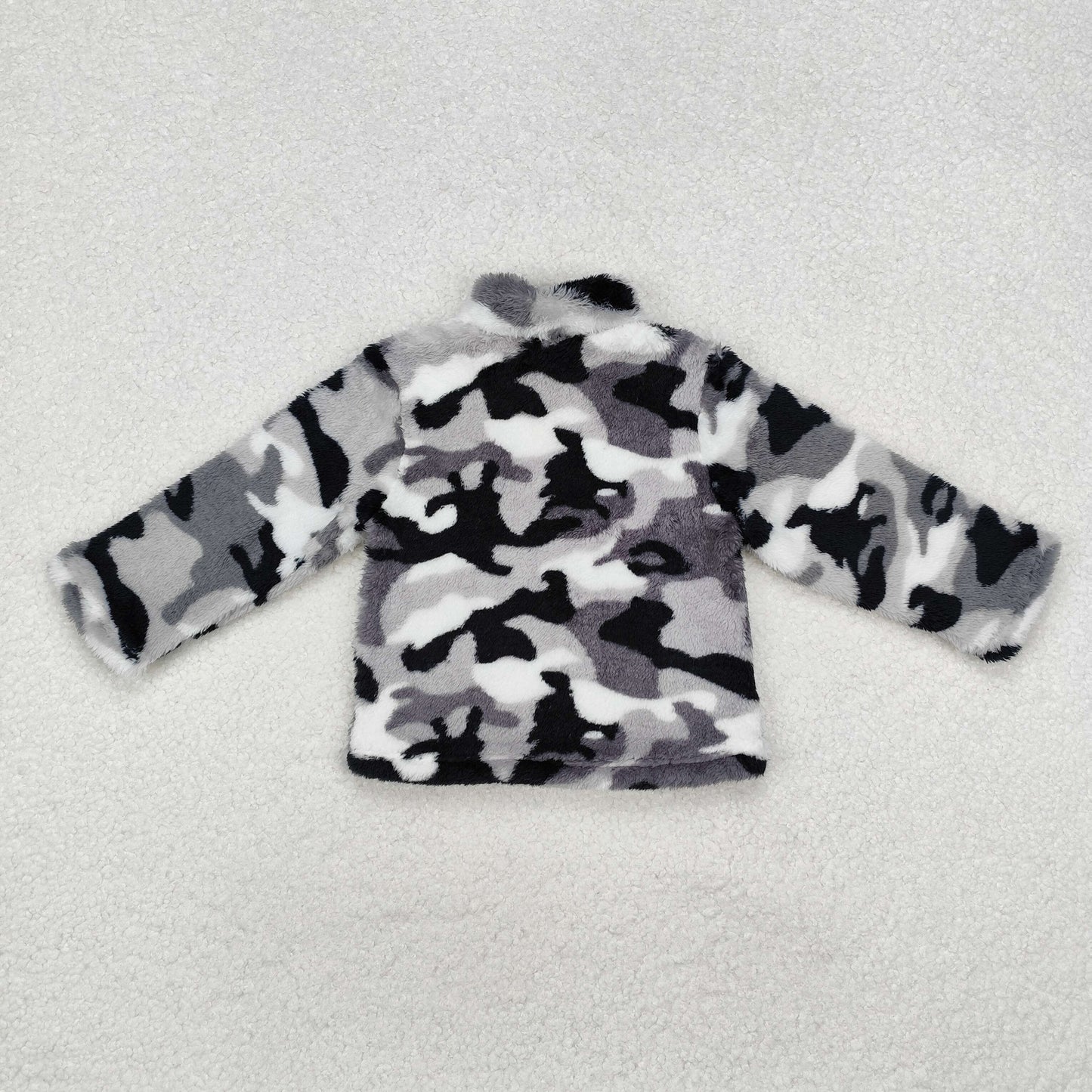 RTS NO MOQ(In Stock) camouflage gray and white zipper plush jacket long sleeve top