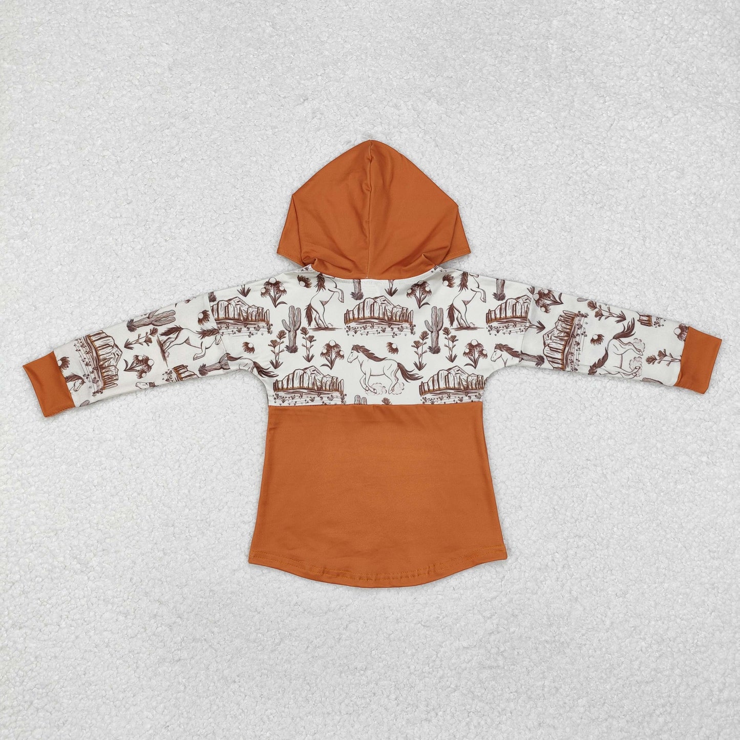 RTS NO MOQ(In Stock) BT0750 steed cactus peak brown hooded long sleeve top