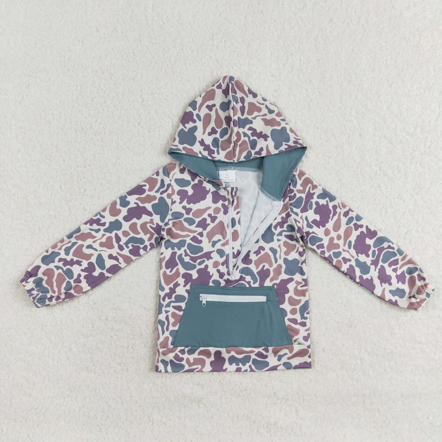 RTS NO MOQ(In Stock) BT0754 Brown and green camouflage zipper pocket hooded long-sleeved top