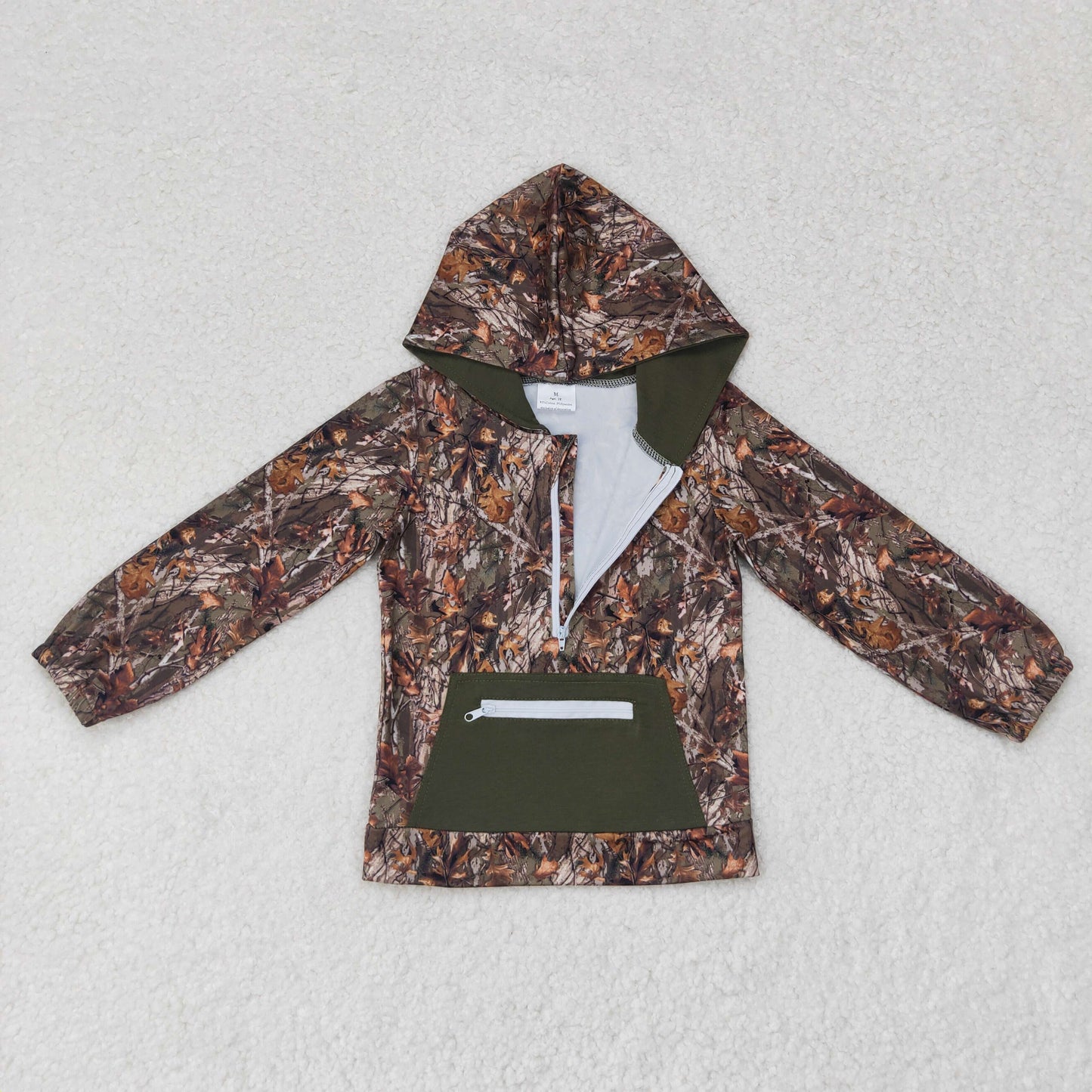 RTS NO MOQ(In Stock) BT0756 Leaf and branch camouflage zipper pocket hooded long-sleeved top