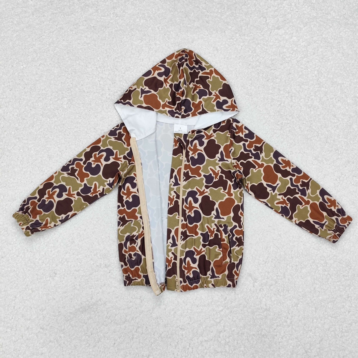 RTS NO MOQ(In Stock ) Duck camouflage brown and green zip-up hooded long-sleeved top