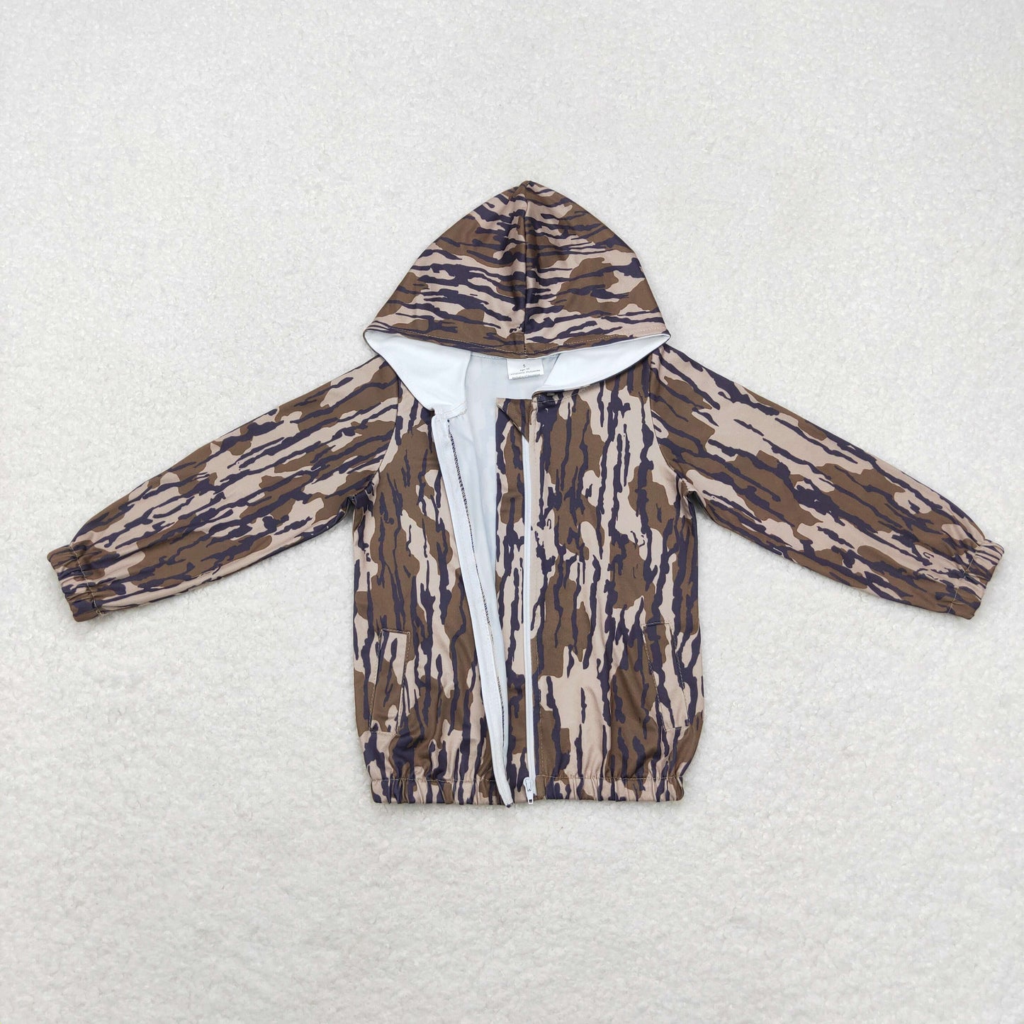 RTS NO MOQ(In Stock) military green camouflage zipper hooded long-sleeved top