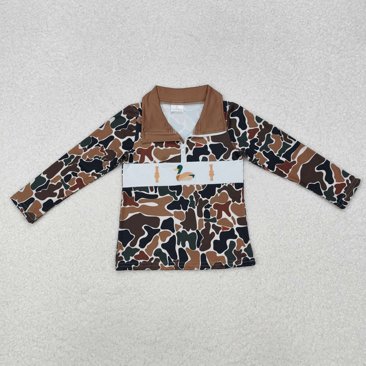 RTS Sibling baby boys clothes embroidery duck camouflage duck long Sleeve tops