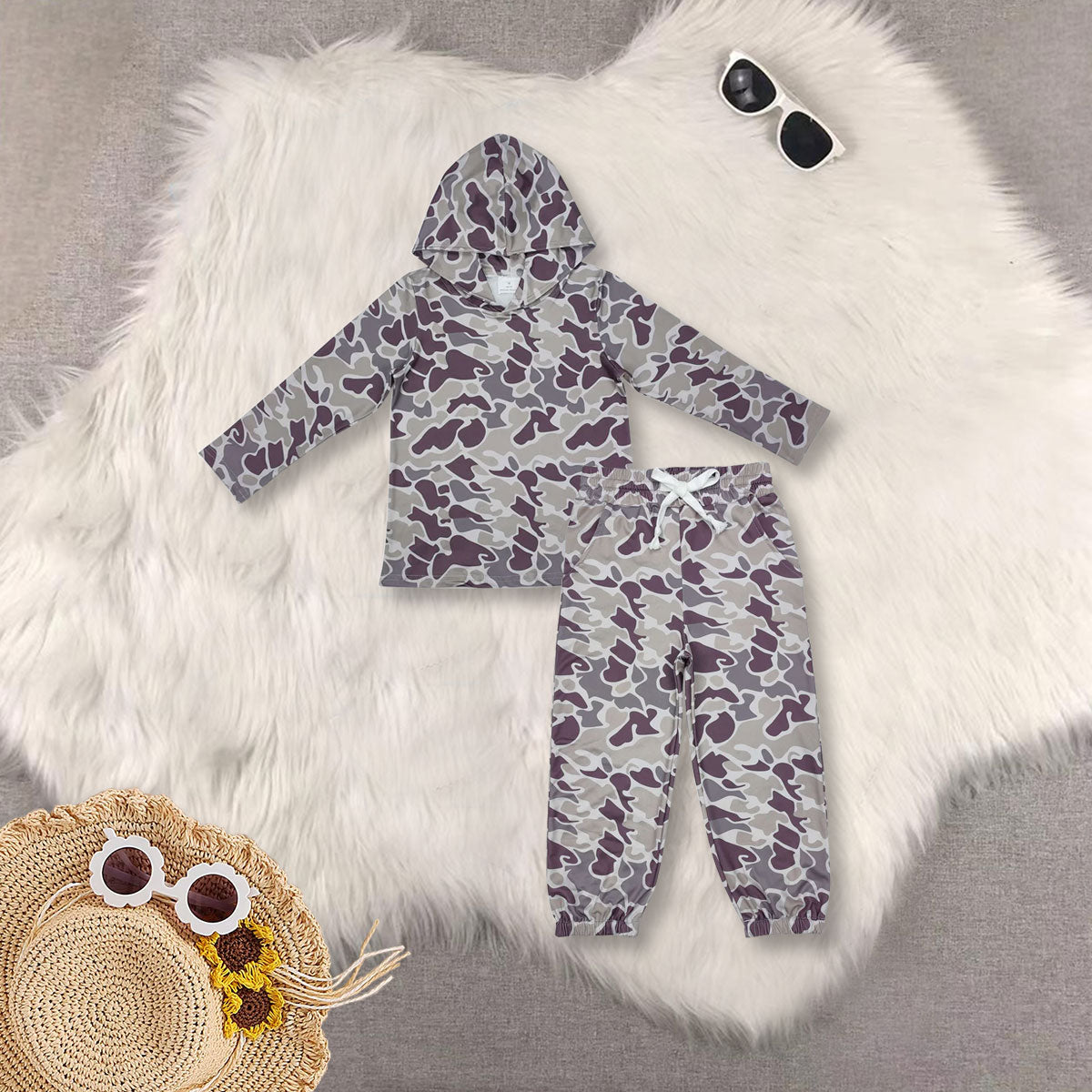 RTS NO MOQ Sibling baby boy clothes camouflage hooded long-sleeved top and pants