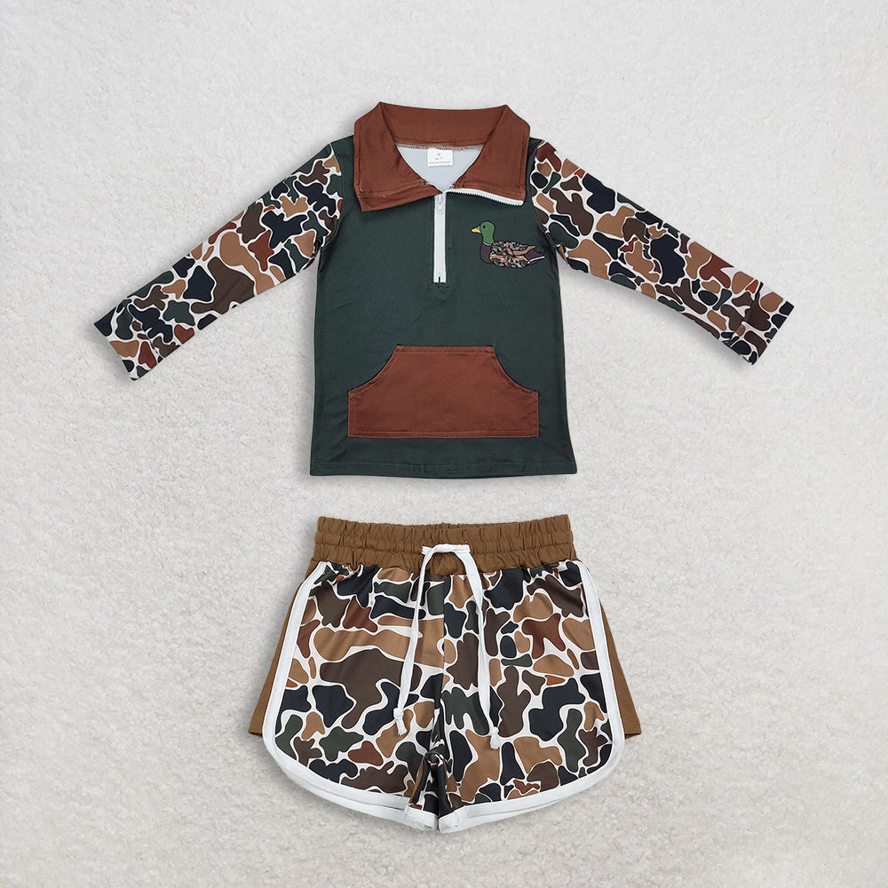 RTS NO MOQ(In Stock) baby boy clothes camouflage long sleeved shorts set
