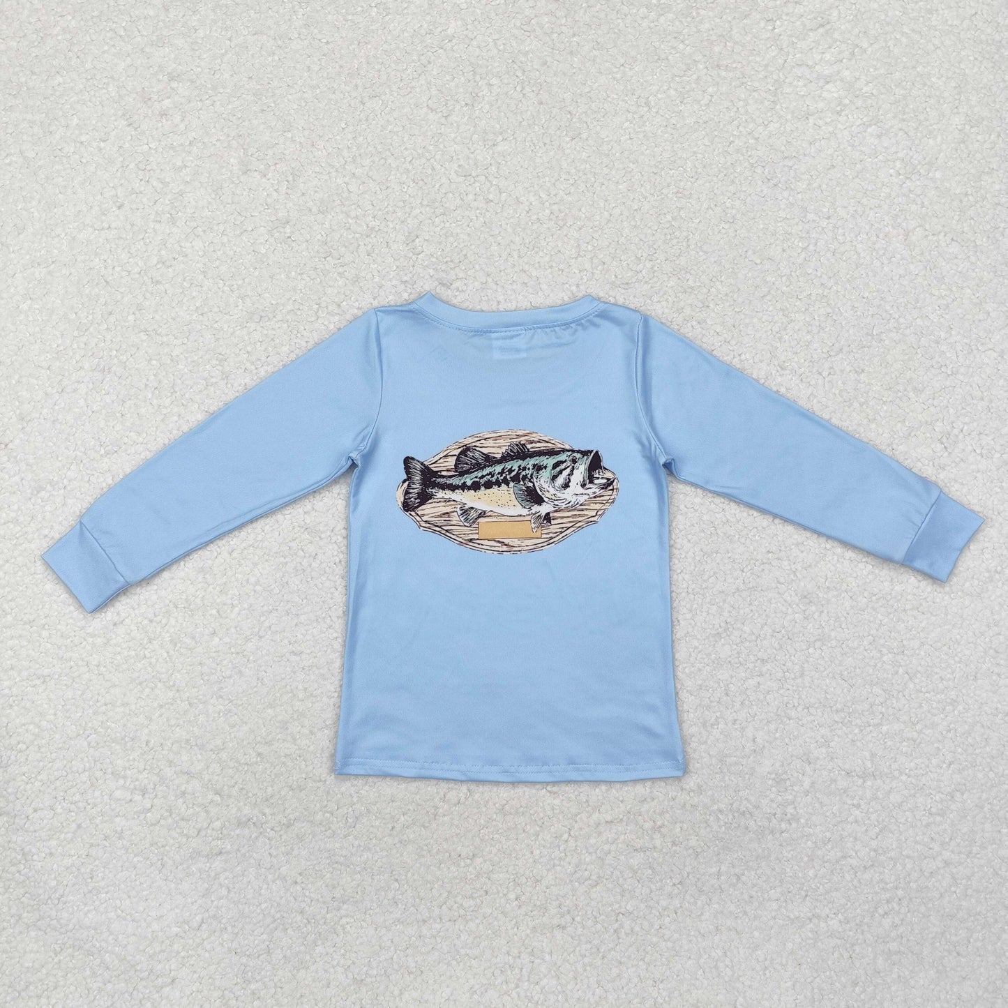 RTS NO MOQ(In Stock) Fish blue long-sleeved top