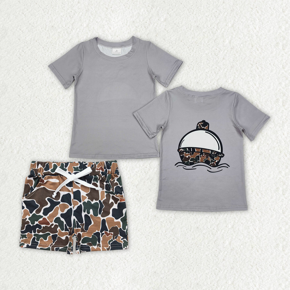 RTS NO MOQ BT0961+SS0359 fishing float short-sleeved top Brown camouflage beige shorts sets
