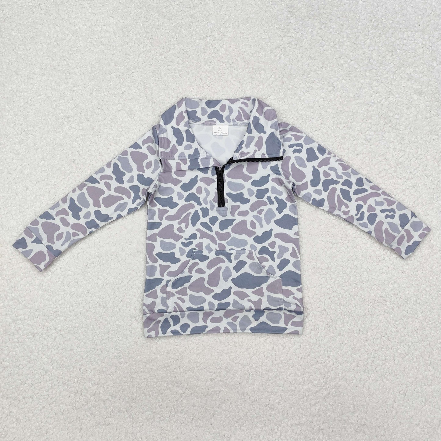 RTS NO MOQ(In Stock) BT1041 Pocket camouflage gray-blue zipper long-sleeved top