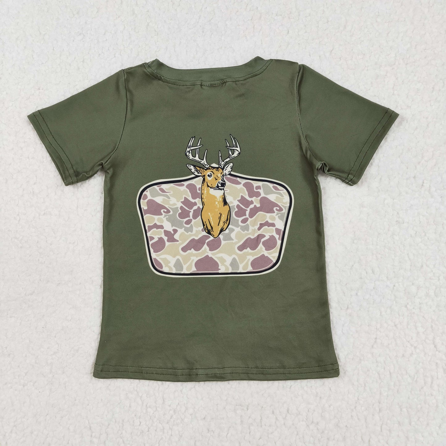RTS NO MOQ(In Stock) Elk camouflage army green short-sleeved top