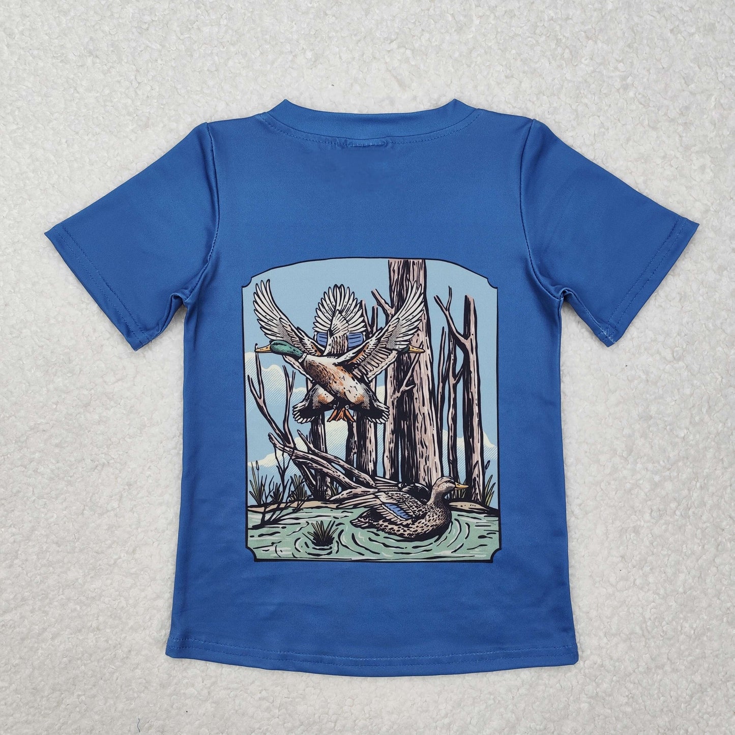 RTS NO MOQ(In Stock) Duck tree blue short-sleeved top