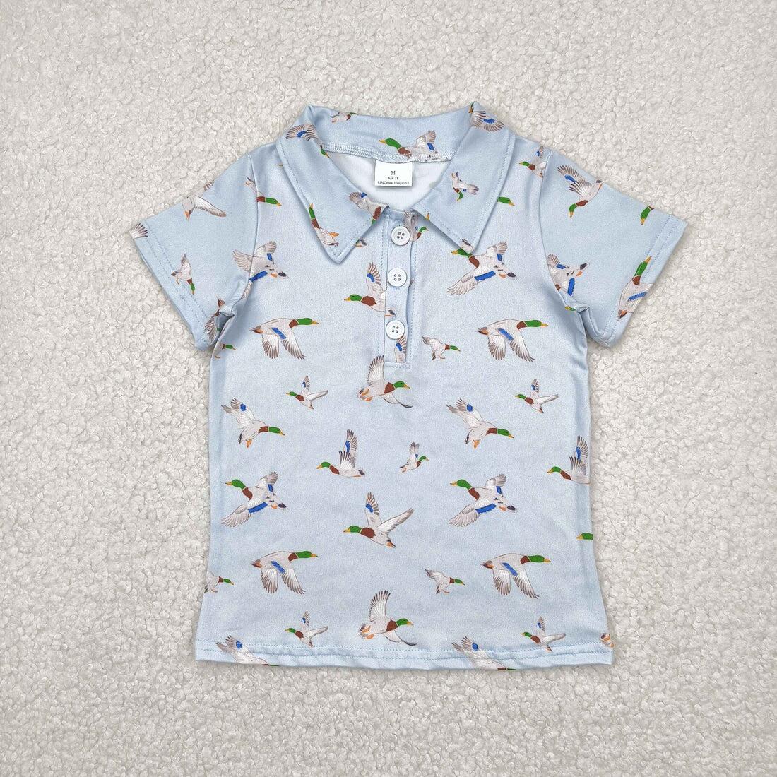 RTS NO MOQ Sibling Baby Boys Ducks Short Sleeve Polo Shirt Button Top with Short Rompers