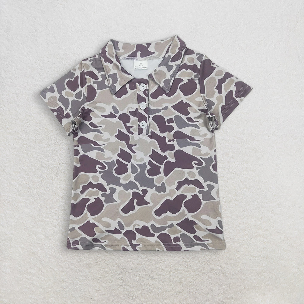 RTS NO MOQ BT1211+SS0738 Baby Boys Short Sleeves Button Gray Camo Polo Shirts Tops And Grey Camo Shorts Bottom Set