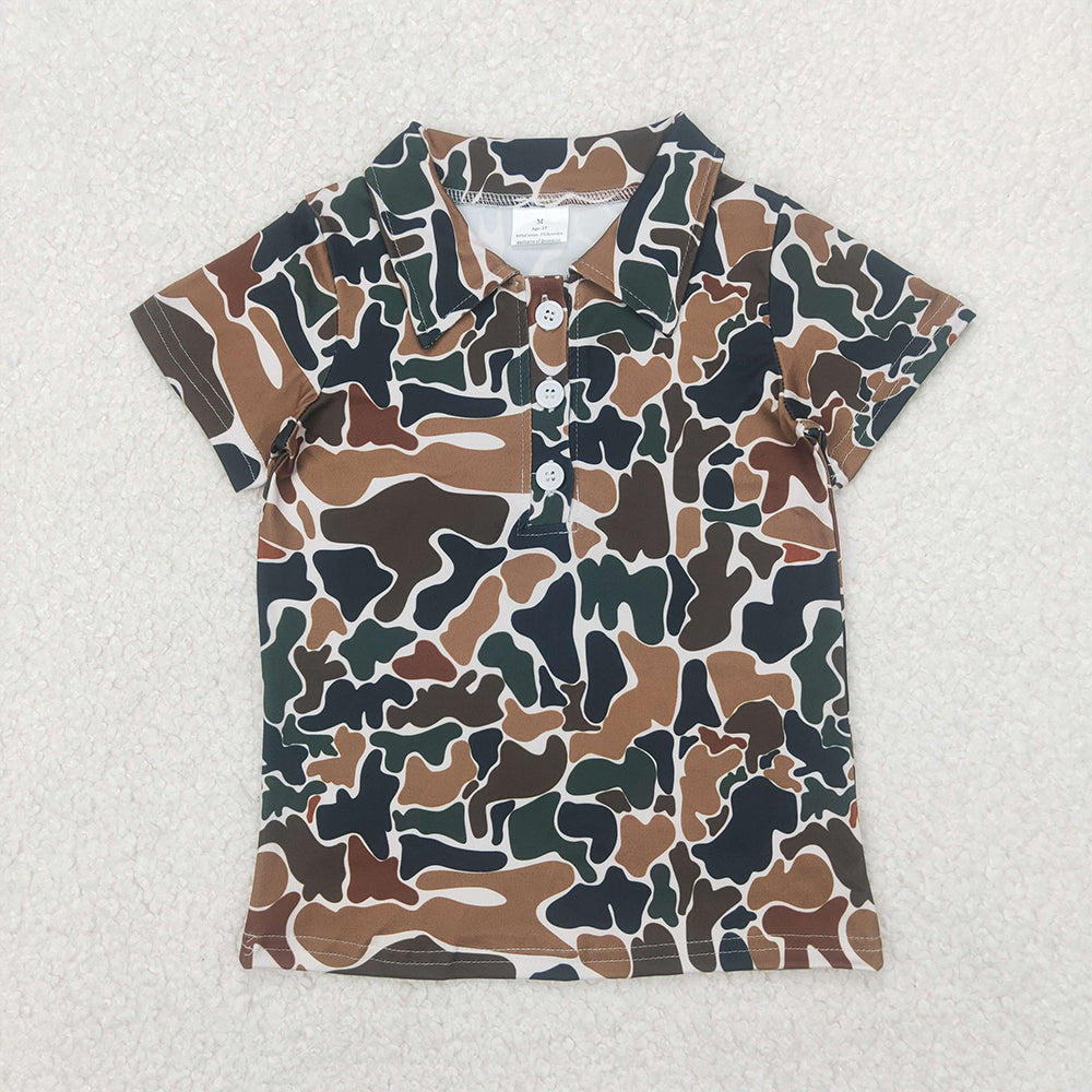 RTS NO MOQ BT1213+SS0742 Baby Boys Short Sleeves Button Olive Camo Polo Shirts Tops with Matching Camo Shorts Set